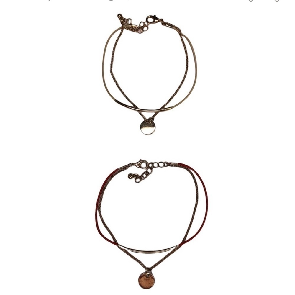 Minimalist Gold Tone Bracelets Set of 2 Layering Dainty